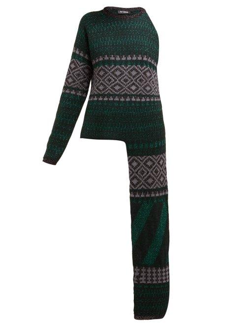Matchesfashion.com Raf Simons - Draped Arm Fair Isle Lam Sweater - Womens - Green Multi
