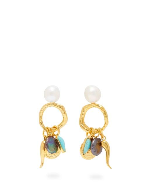 Matchesfashion.com Lizzie Fortunato - Alchemy Pearl And Charm Drop Earrings - Womens - Gold