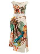 Matchesfashion.com Marni - Statue And Brushstroke Draped Cotton Dress - Womens - Ivory Multi