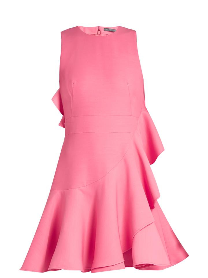 Alexander Mcqueen Asymmetric Fluted Wool-blend Dress