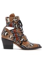 Matchesfashion.com Chlo - Rylee Python Print Leather Ankle Boots - Womens - Multi