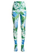 Matchesfashion.com Richard Quinn - Floral Print Stretch Velvet Leggings - Womens - Blue Print