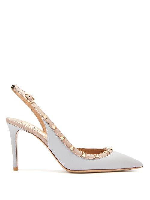 Matchesfashion.com Valentino - Rockstud Slingback Leather Pumps - Womens - Grey