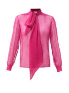 Matchesfashion.com Saint Laurent - Tie-neck Silk-georgette Blouse - Womens - Pink