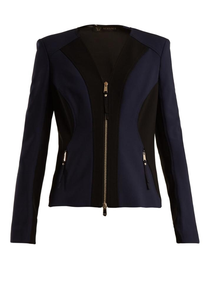 Versace V-neck Contrast-panel Stretch-crepe Jacket