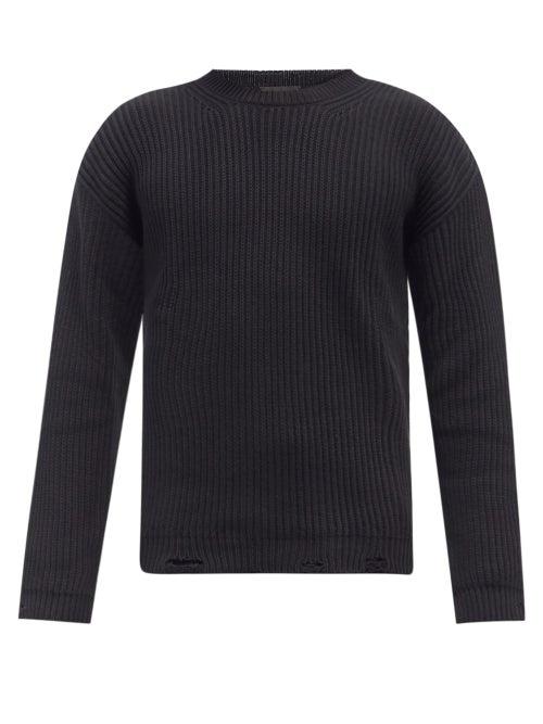 Mens Rtw Dsquared2 - Logo-print Distressed Ribbed-cotton Sweater - Mens - Black