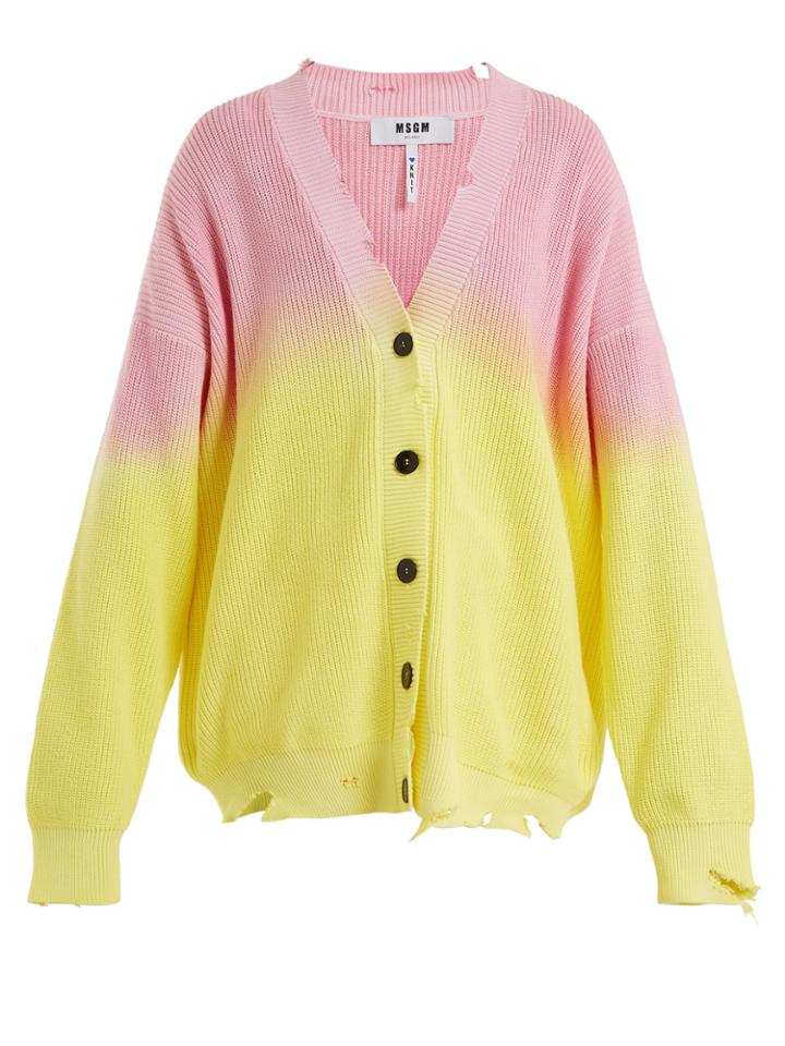 Msgm Distressed Oversized Bi-colour Cotton Cardigan