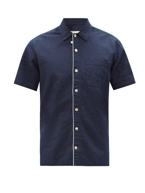 Matchesfashion.com Oliver Spencer - Hawaiian Linen-blend Shirt - Mens - Dark Blue