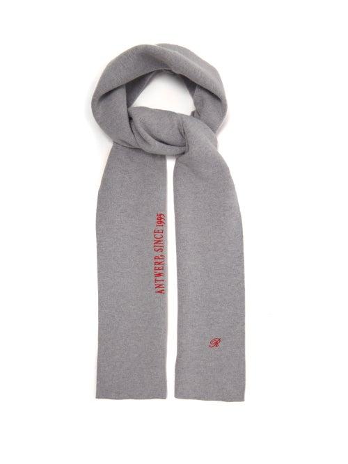 Matchesfashion.com Raf Simons - Logo Embroidered Wool Blend Scarf - Mens - Grey