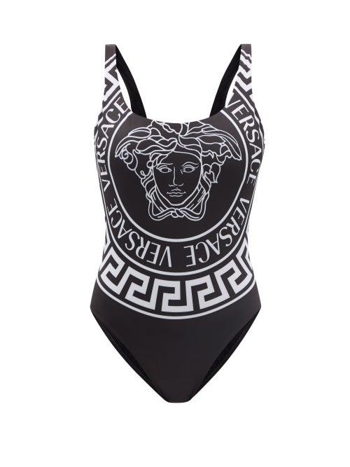 Ladies Beachwear Versace - Medusa-print Scoop-neck Swimsuit - Womens - Black Multi