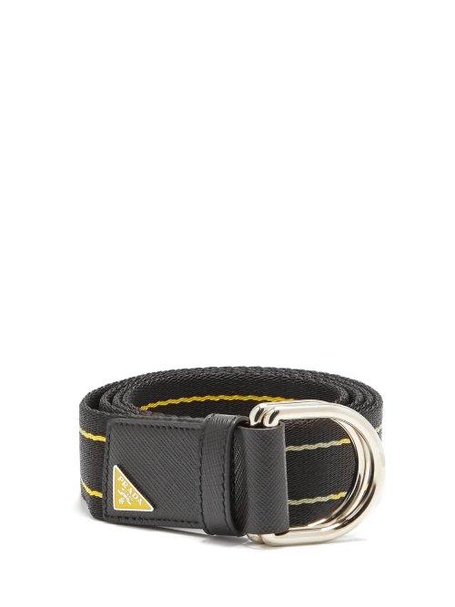 Matchesfashion.com Prada - Canvas And Leather Belt - Mens - Black Yellow