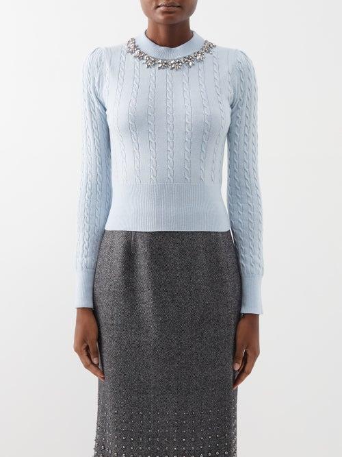 Erdem - Dorina Crystal-embellished Lambswool-blend Sweater - Womens - Light Blue