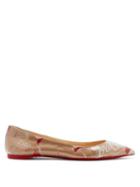 Matchesfashion.com Christian Louboutin - Kraft Pvc And Leather Pointed Flats - Womens - Brown Multi
