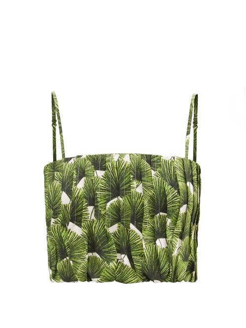 Agua By Agua Bendita - Tulipan Palma-print Cotton Crop Top - Womens - Green Print