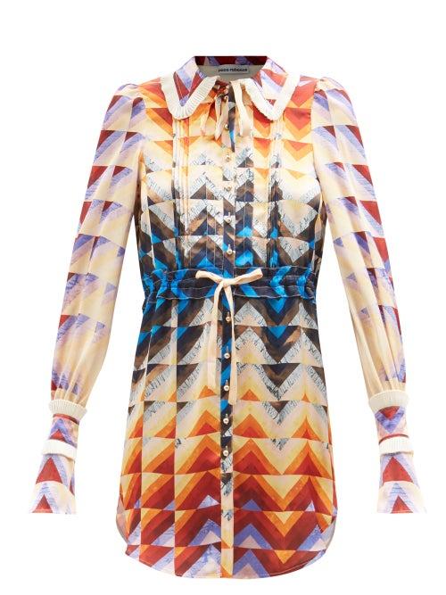Paco Rabanne - Geometric-print Satin Dress - Womens - Pink Multi