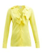 Matchesfashion.com Bottega Veneta - Square-ruffle Crepe Blouse - Womens - Yellow