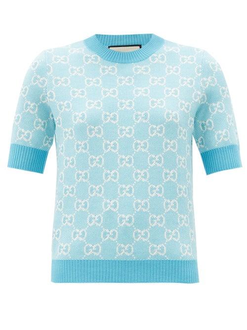 Matchesfashion.com Gucci - Gg-jacquard Wool-blend Sweater - Womens - Blue White