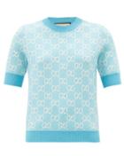 Matchesfashion.com Gucci - Gg-jacquard Wool-blend Sweater - Womens - Blue White