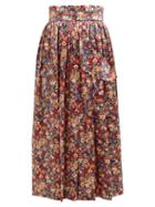 Matchesfashion.com The Vampire's Wife - Visiting Floral Print Silk Charmeuse Midi Skirt - Womens - Orange Multi