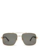 Matchesfashion.com Gucci - Web Striped Aviator Metal Sunglasses - Mens - Gold