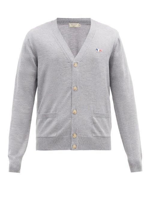 Matchesfashion.com Maison Kitsun - Tricolour Fox-patch Wool Cardigan - Mens - Grey