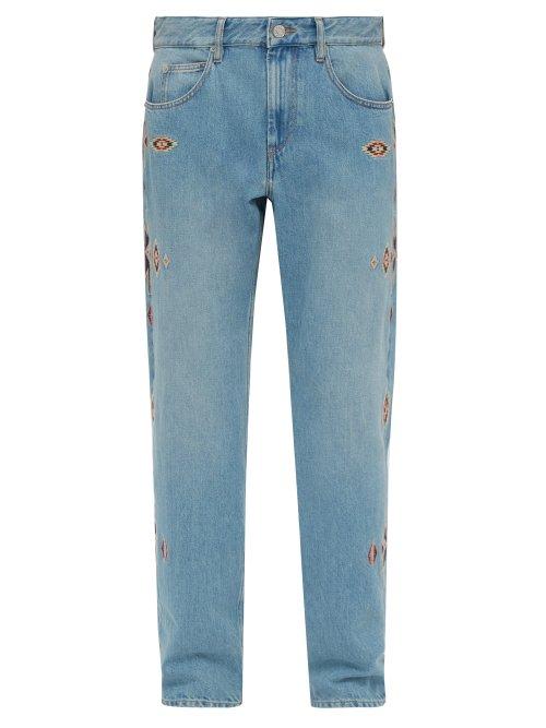 Matchesfashion.com Isabel Marant - Jasper Embroidered Straight Leg Jeans - Mens - Blue