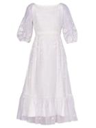 Matchesfashion.com Erdem - Floredice Floral-embroidered Organza Midi Dress - Womens - White