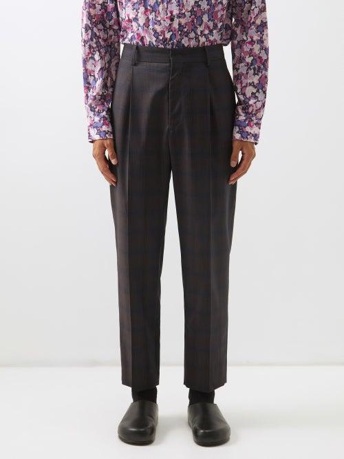 Isabel Marant - Niounikos Check Pleated Cropped Wool Trousers - Mens - Navy