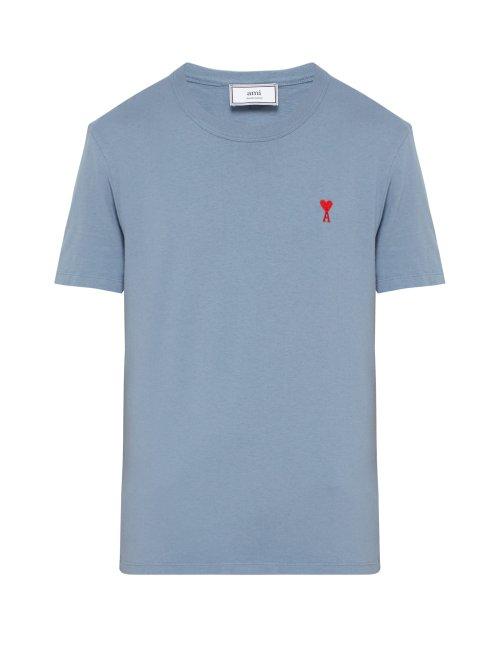 Matchesfashion.com Ami - Ami De Coeur Embroidered Cotton T Shirt - Mens - Light Blue