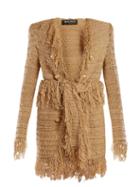 Matchesfashion.com Balmain - Fringed Tweed Cardigan - Womens - Beige