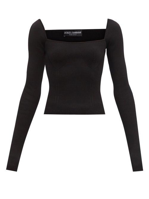 Dolce & Gabbana - Square-neck Ribbed-knit Top - Womens - Black