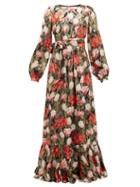 Matchesfashion.com Borgo De Nor - Dianora Floral Print Silk Blend Lam Satin Dress - Womens - Black Multi