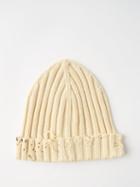 Marni - Frayed-edge Ribbed-cotton Beanie Hat - Mens - Cream
