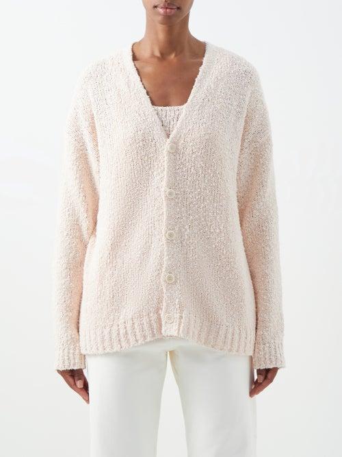 Altu - Drop-shoulder Boucl Cardigan - Womens - Light Pink