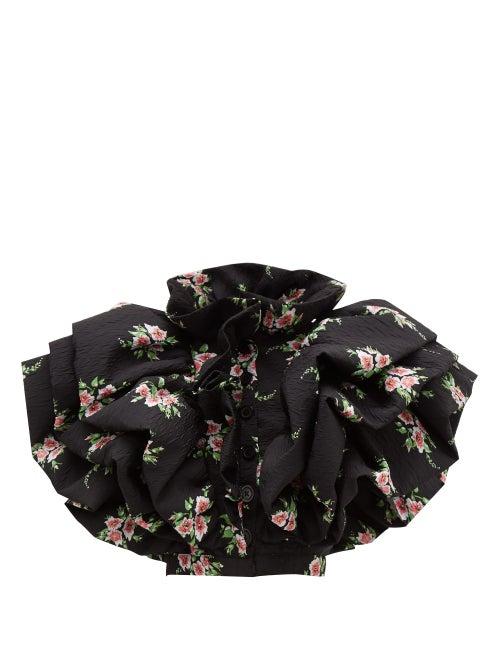 Matchesfashion.com Rodarte - Ruffled Floral Print Cloqu Jacket - Womens - Black Multi