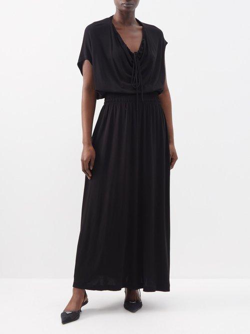 Raey - Gathered-neck Shirred-waist Maxi Dress - Womens - Black
