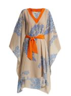 Matchesfashion.com Fendi - Ramage Floral Print Tie Waist Silk Crepe Kaftan - Womens - Blue Multi