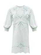 Matchesfashion.com See By Chlo - Floral-embroidered Puff-sleeve Cotton Dress - Womens - Light Blue