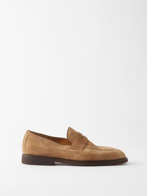 Brunello Cucinelli - Suede Loafers - Mens - Dark Brown