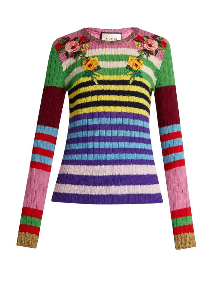 Gucci Floral-appliqu Striped Wool-blend Sweater