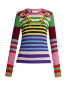 Gucci Floral-appliqu Striped Wool-blend Sweater