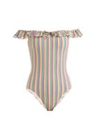 Solid & Striped The Amelia Off-the-shoulder Striped Swimsuit