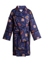 Matchesfashion.com Diane Von Furstenberg - Canton Floral Print Tie Waist Cotton Blend Coat - Womens - Blue Print