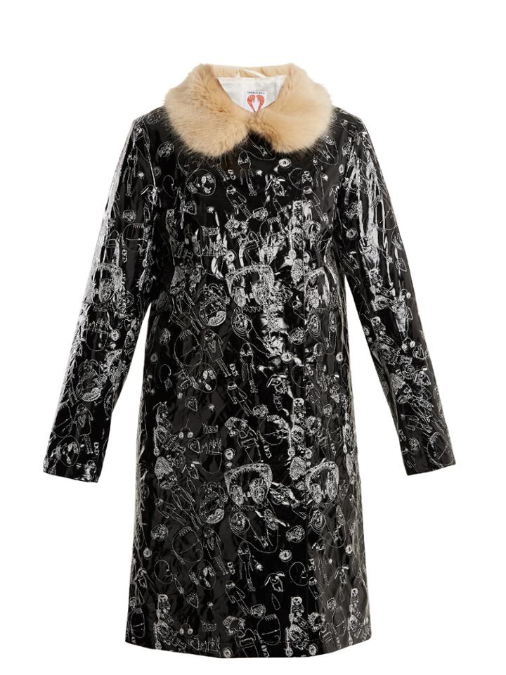 Shrimps Hokus Doodle-embroidered Faux-leather Coat