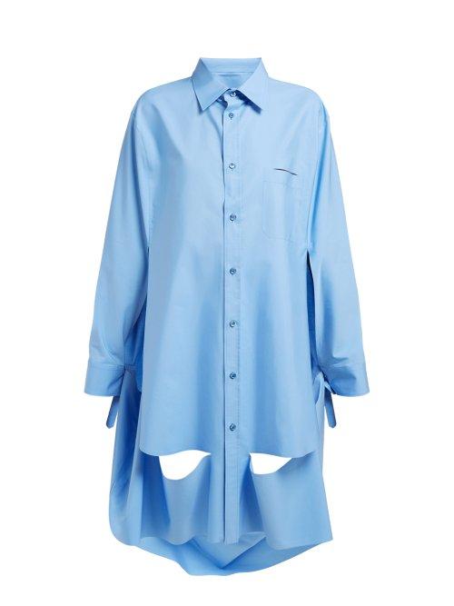Matchesfashion.com Maison Margiela - Cut Out Detail Longline Cotton Shirt - Womens - Blue