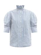 Matchesfashion.com Thierry Colson - Vita Gigot-sleeve Striped Cotton Blouse - Womens - Blue White