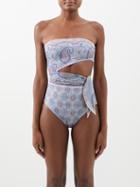 Zimmermann - Vitali Placement Tie-waist Paisley-print Swimsuit - Womens - Blue Print