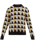 Matchesfashion.com Prada - Geometric Intarsia Wool Blend Sweater - Mens - Black