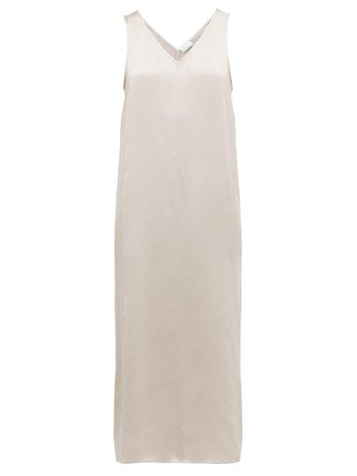 Matchesfashion.com Raey - High V Neck Silk Midi Dress - Womens - Grey