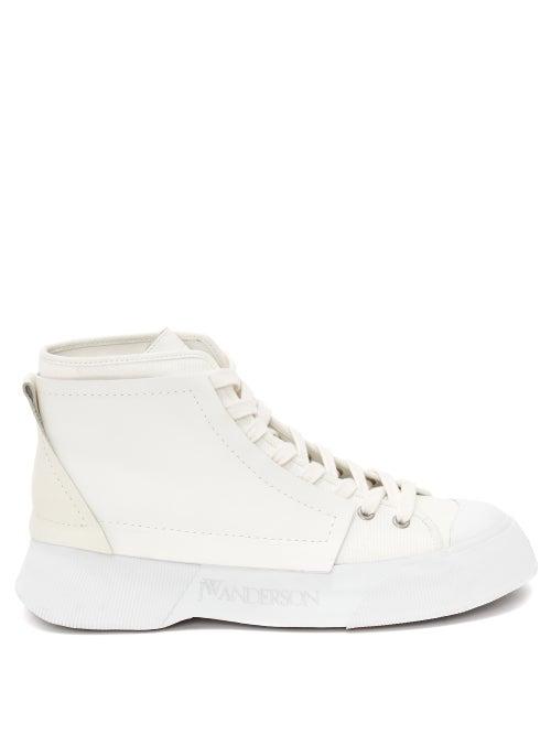 Jw Anderson - High-top Leather Trainers - Womens - White